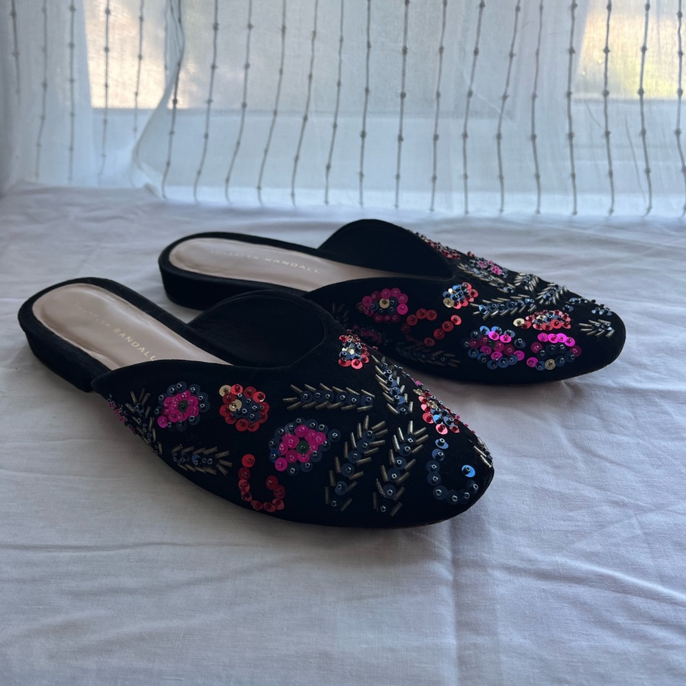 Loeffler Randall Black Velvet Beaded Mules